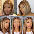 QVR Colored Short T Lace Bob Wigs Straight Human Hair Wig 180% Lace Front Burgundy Red Wigs Pink Blonde Wig