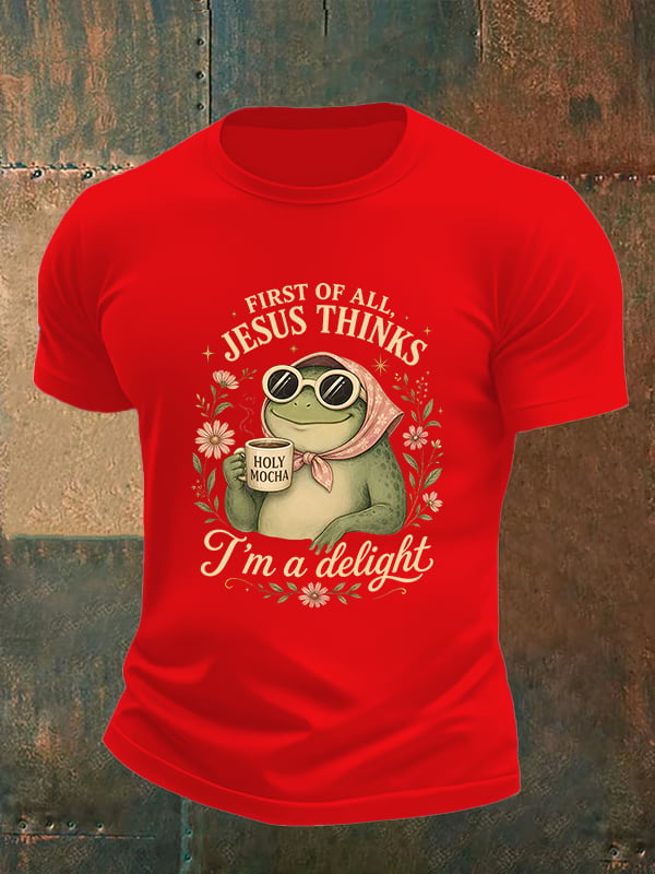 Men's First Of All Jesus Thinks I'm A Delight Shirt, Funny Christian Frog T-Shirt