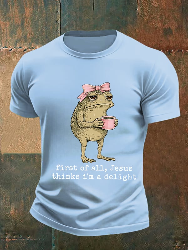 Men's First Of All Jesus Thinks I'm A Delight Shirt, Funny Christian Frog T-Shirt