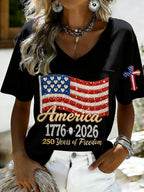 Women's 250th Anniversary Print V-Neck Top