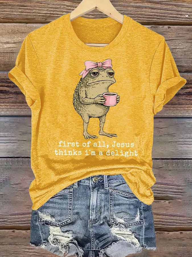 Women's  First Of All Jesus Thinks I'm A Delight Shirt, Funny Christian Frog T-Shirt