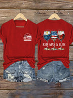 V-Neck Retro 1776–2026 250 Year Red Wine & Blue Print T-Shirt