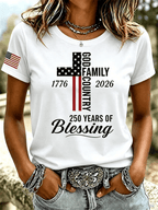 Women's God Family Country 1776-2026 Cross Flag Graphic Short Sleeve Tee