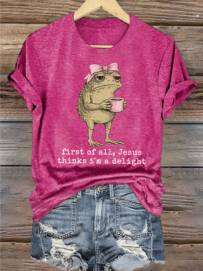 Women's  First Of All Jesus Thinks I'm A Delight Shirt, Funny Christian Frog T-Shirt