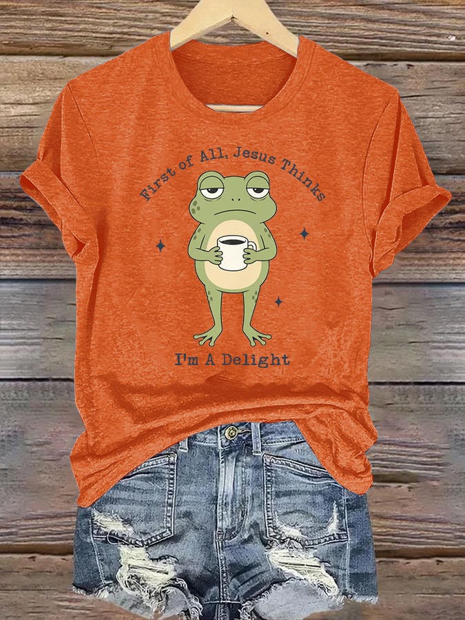 Women's  Funny First Of All Jesus Thinks I’m A Delight Frog shirt