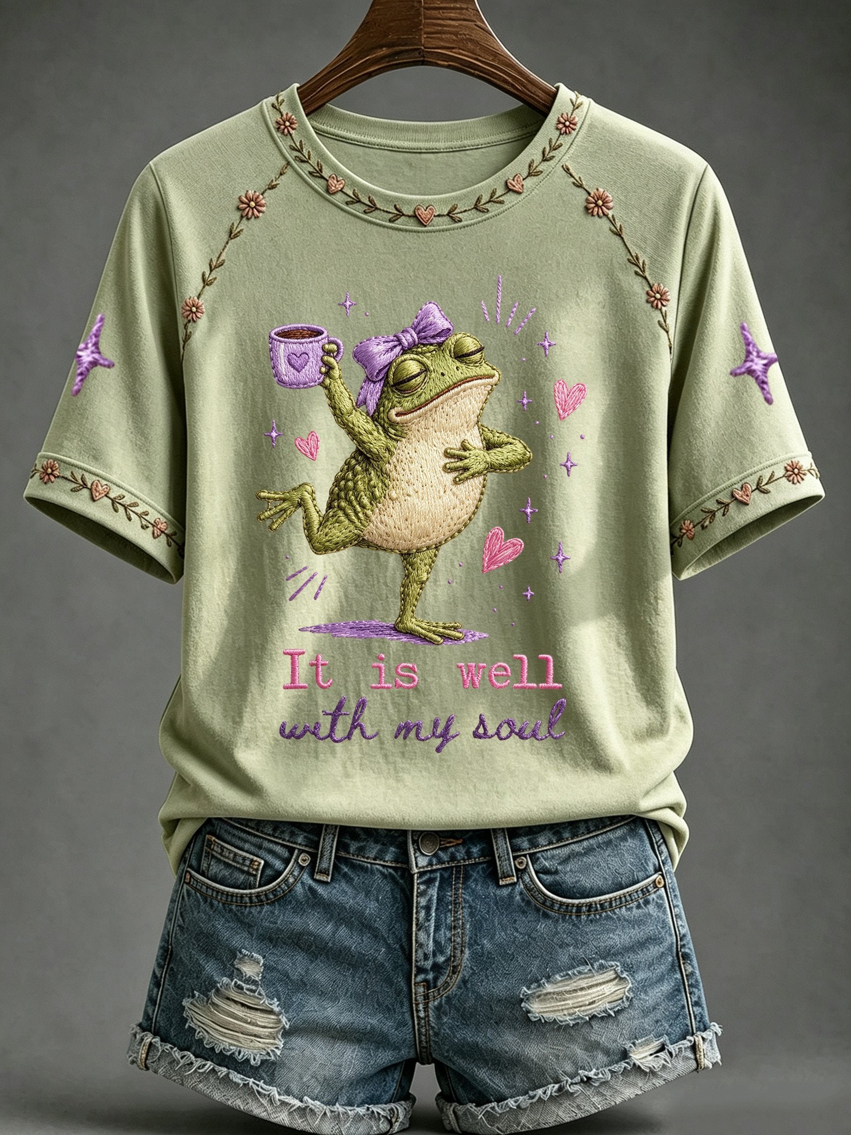 Women's Faith-Print Casual Crew-Neck Top