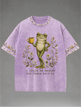 Men's Washed Crew-Neck i could be meaner but Jesus said no Print T-Shirt