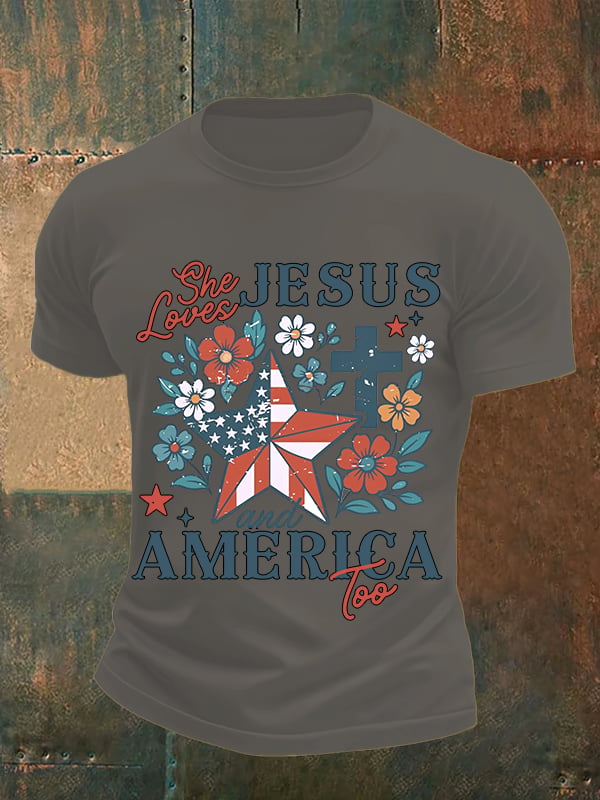 Men's She loves JESUS and AMERICA Printed T-Shirt