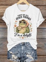Women's  First Of All Jesus Thinks I'm A Delight Shirt, Funny Christian Frog T-Shirt