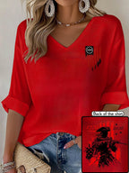 V-Neck 250th Anniversary Distressed American Flag 2-sided Print T-Shirt