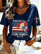 Women'S America Flower Print Printed T-Shirt