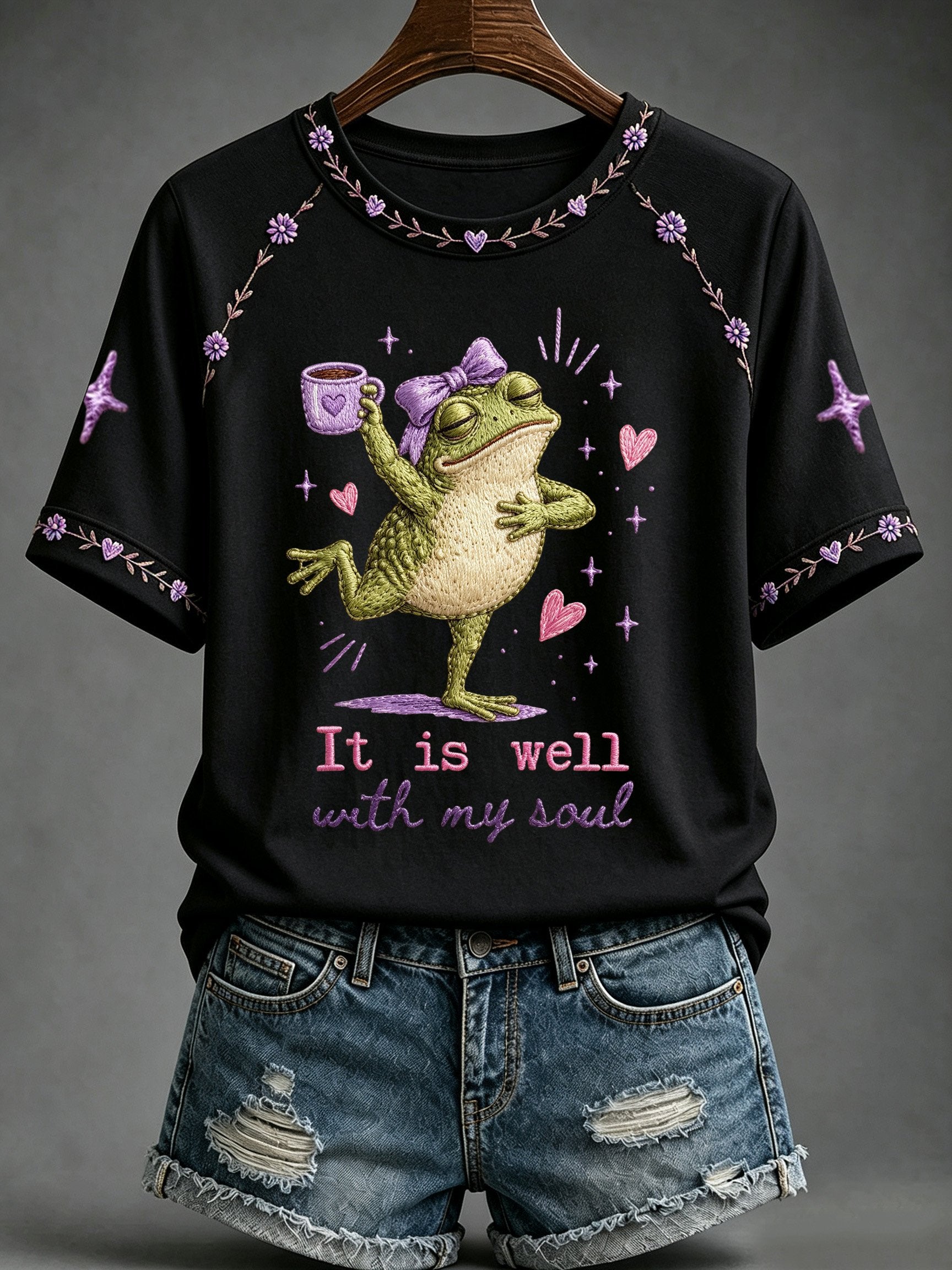 Women's Faith-Print Casual Crew-Neck Top