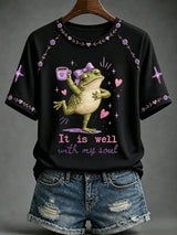 Women's Faith-Print Casual Crew-Neck Top