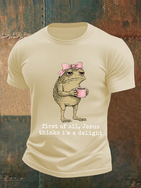 Men's First Of All Jesus Thinks I'm A Delight Shirt, Funny Christian Frog T-Shirt
