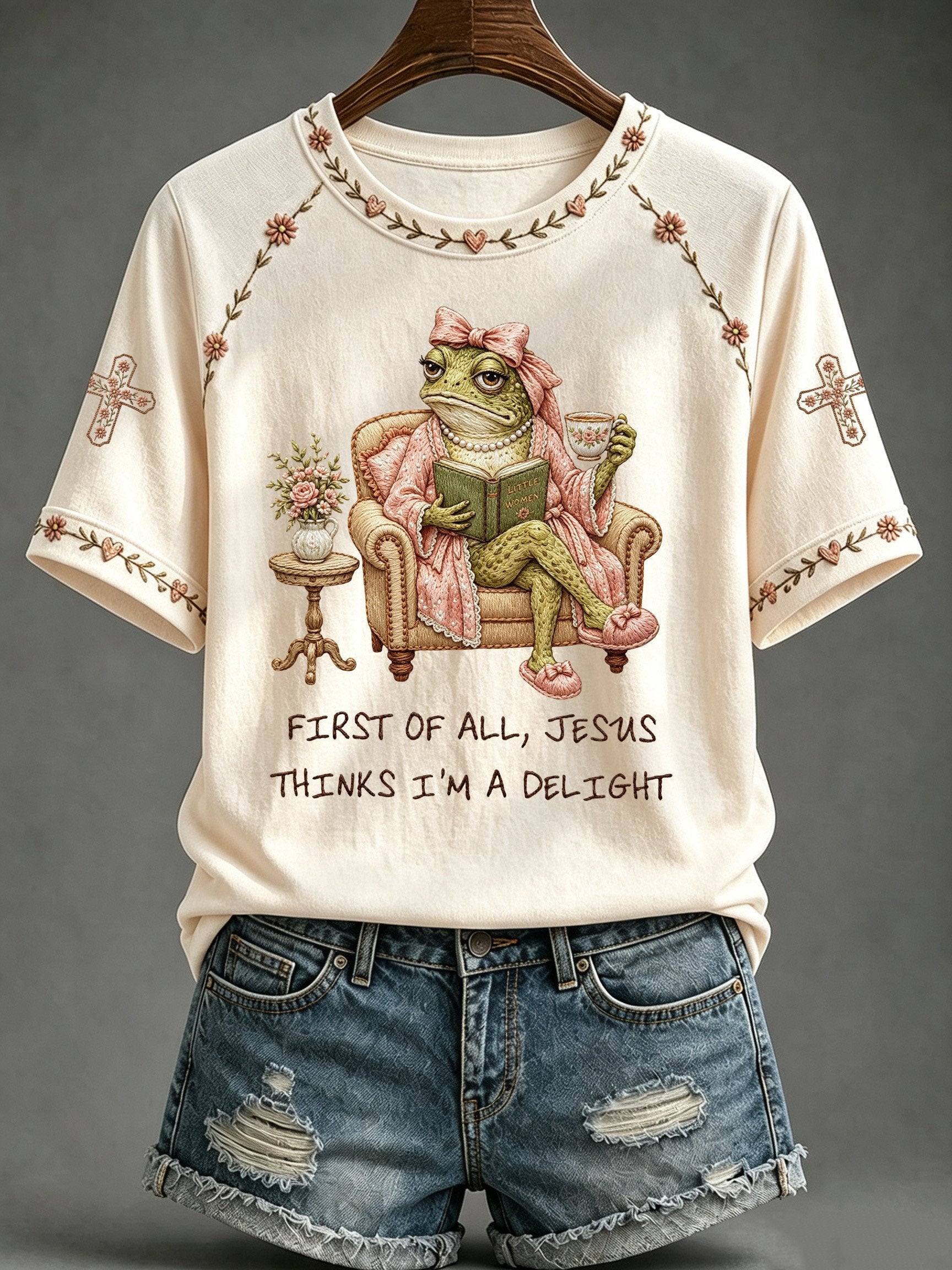 Women's Faith-Print Casual Crew-Neck Top