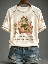 Women's Faith-Print Casual Crew-Neck Top