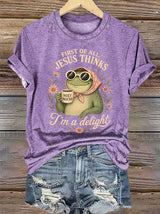 Women's  First Of All Jesus Thinks I'm A Delight Shirt, Funny Christian Frog T-Shirt