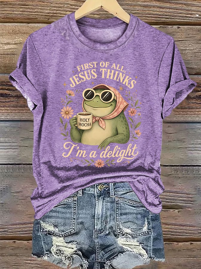 Women's  First Of All Jesus Thinks I'm A Delight Shirt, Funny Christian Frog T-Shirt