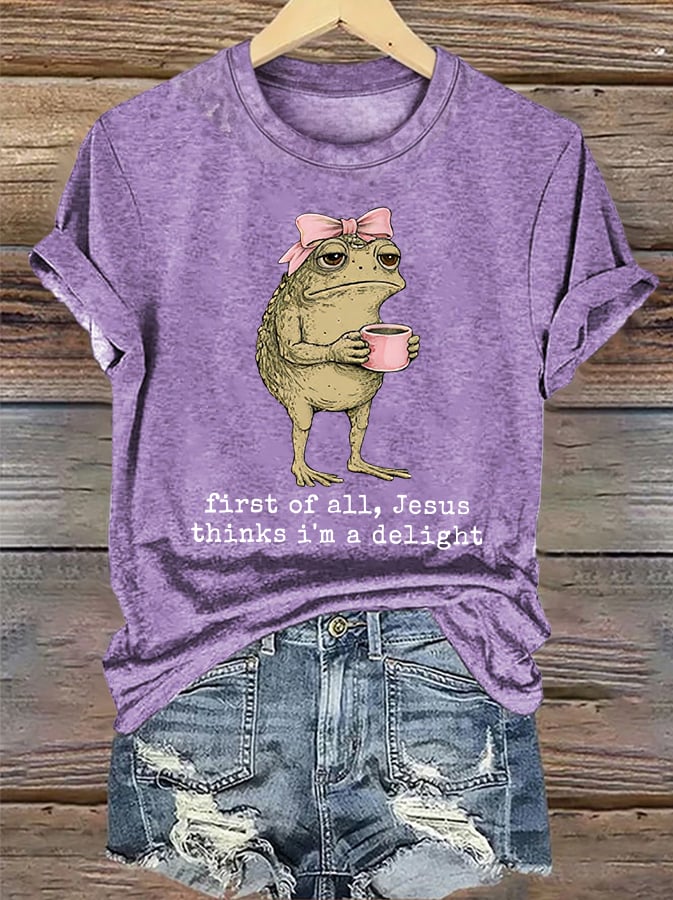 Women's  First Of All Jesus Thinks I'm A Delight Shirt, Funny Christian Frog T-Shirt
