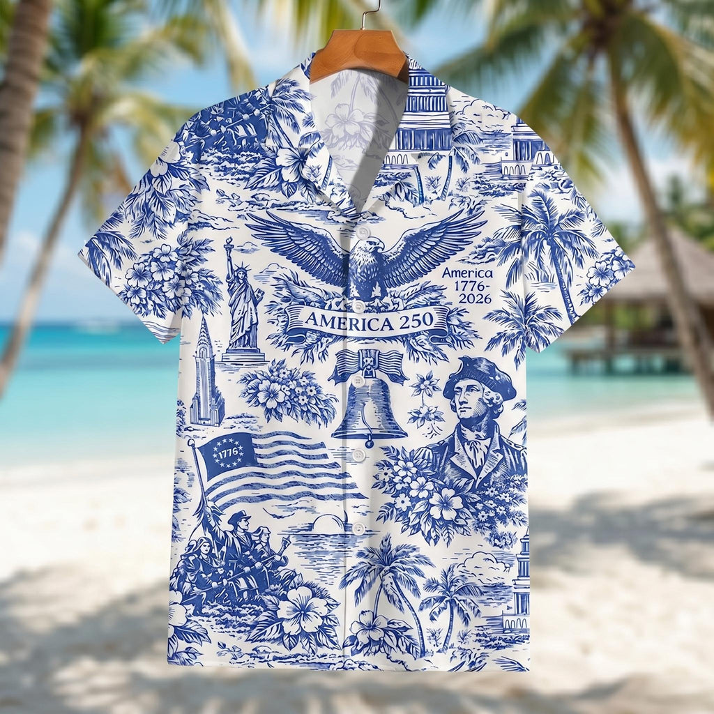 America 250 Hawaiian Shirt, Patriotic USA 1776 2026 Vintage 4th July Button Up
