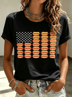 Women's Hot Dog Pattern American Flag Patriotic Print Comfortable Pure Cotton T-Shirt