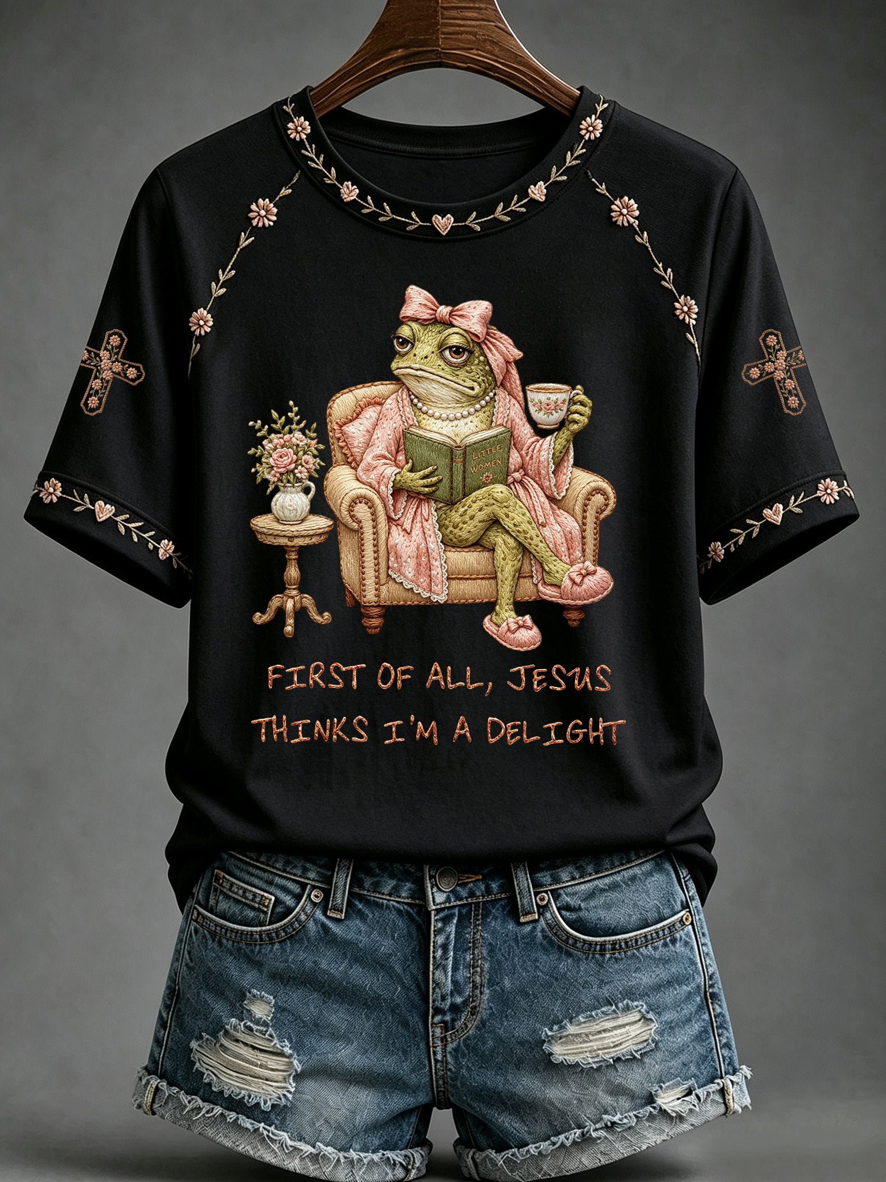 Women's Faith-Print Casual Crew-Neck Top
