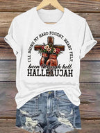 Women's  I'll Bring My Hard Fought Hallelujah Christian Cross Boxing Gloves T-Shirt
