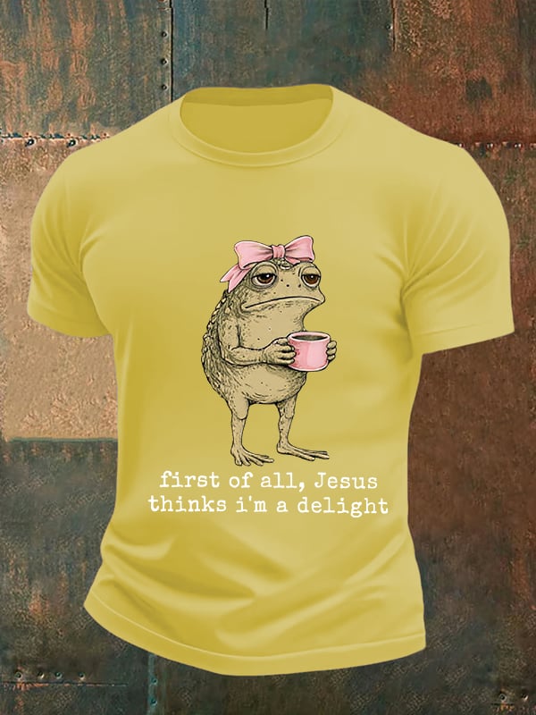 Men's First Of All Jesus Thinks I'm A Delight Shirt, Funny Christian Frog T-Shirt