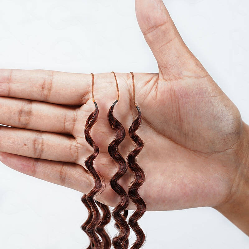 QVR Reddish Brown Human Crochet Hair Small Kinky Curly Machine Made #33B Feather Crochet Hairstyle