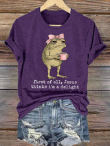 Women's  First Of All Jesus Thinks I'm A Delight Shirt, Funny Christian Frog T-Shirt