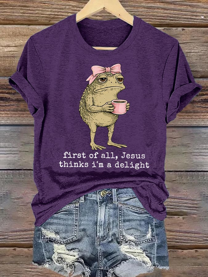 Women's  First Of All Jesus Thinks I'm A Delight Shirt, Funny Christian Frog T-Shirt