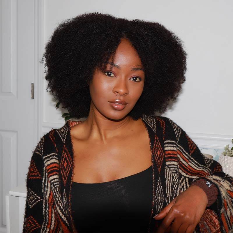 QVR Twist Curly V Part Wigs No Leave Out Human Hair Wig Beginner Friendly