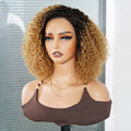 QVR Ombre Ash Blonde Short Cut Curly Wig Glueless Side Part Wig Beginner Friendly