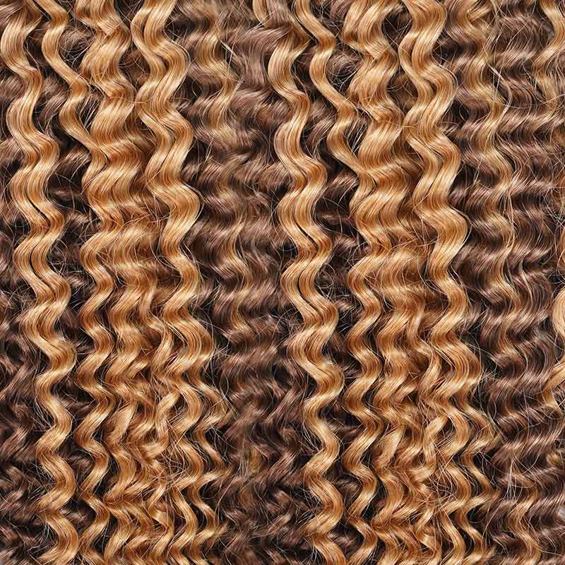 QVR Seamless Small Kinky Curly Feather Crochet Hair Highlight #P6/24 Machine Made Human Hair Extensions