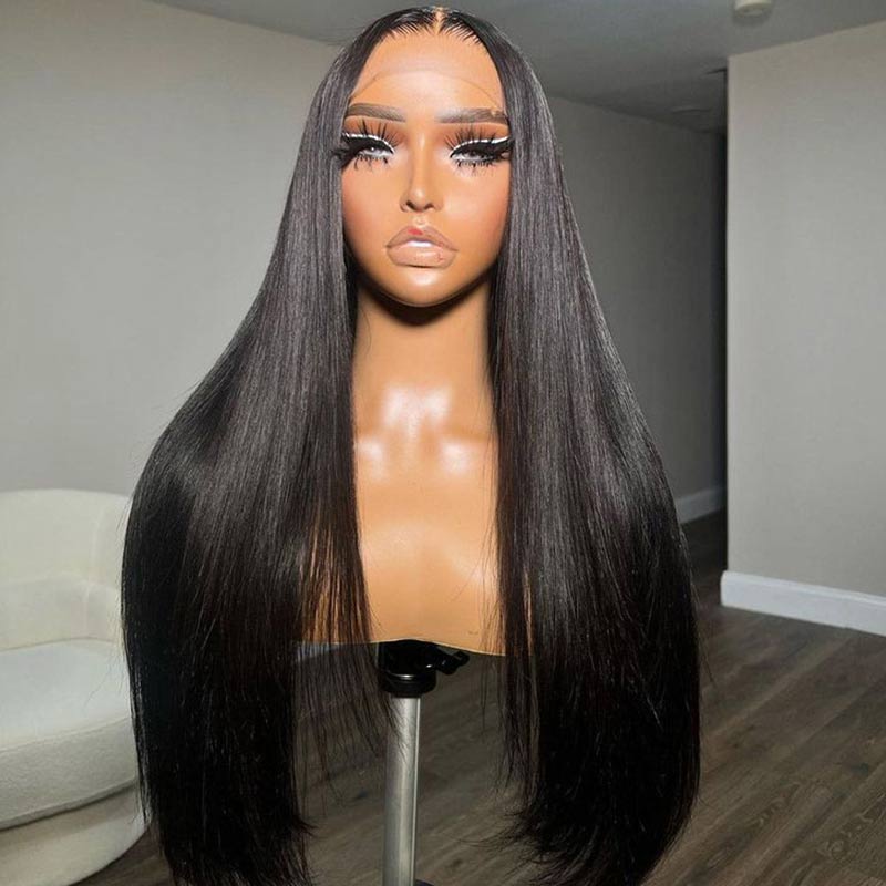 QVR Glueless Pre-cut 4x4 HD Lace Closure Human Hair Wigs Straight Wear & Go Wigs