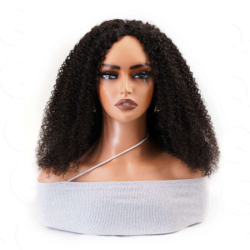 QVR Invisible Lace Edge Kinky Curly V Part Wigs Highlight #1B/27/613 No Leave Out Human Hair Wig