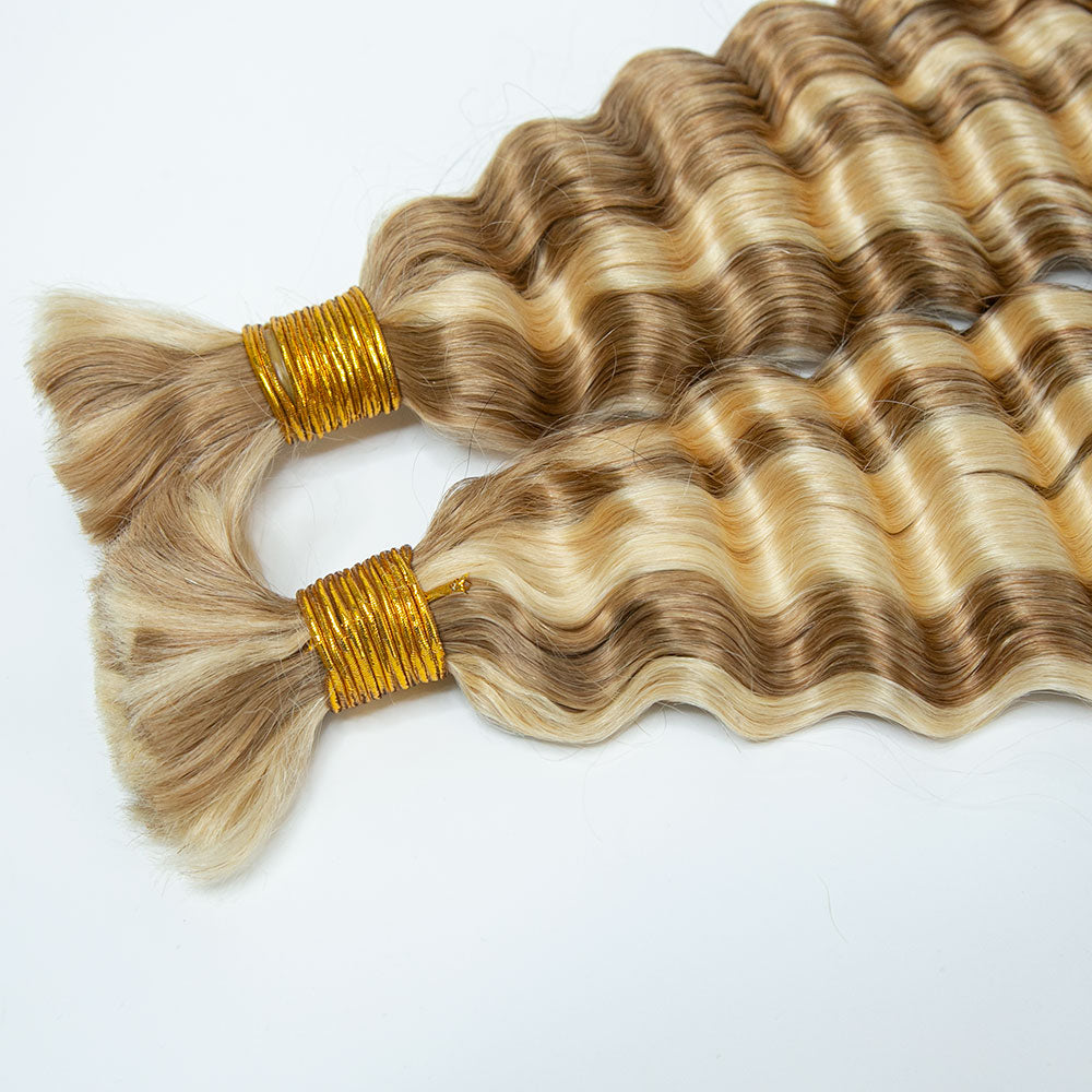 QVR Human Braiding Hair P27/613 Highlight Deep Wave Bulk Hair for Boho Braids