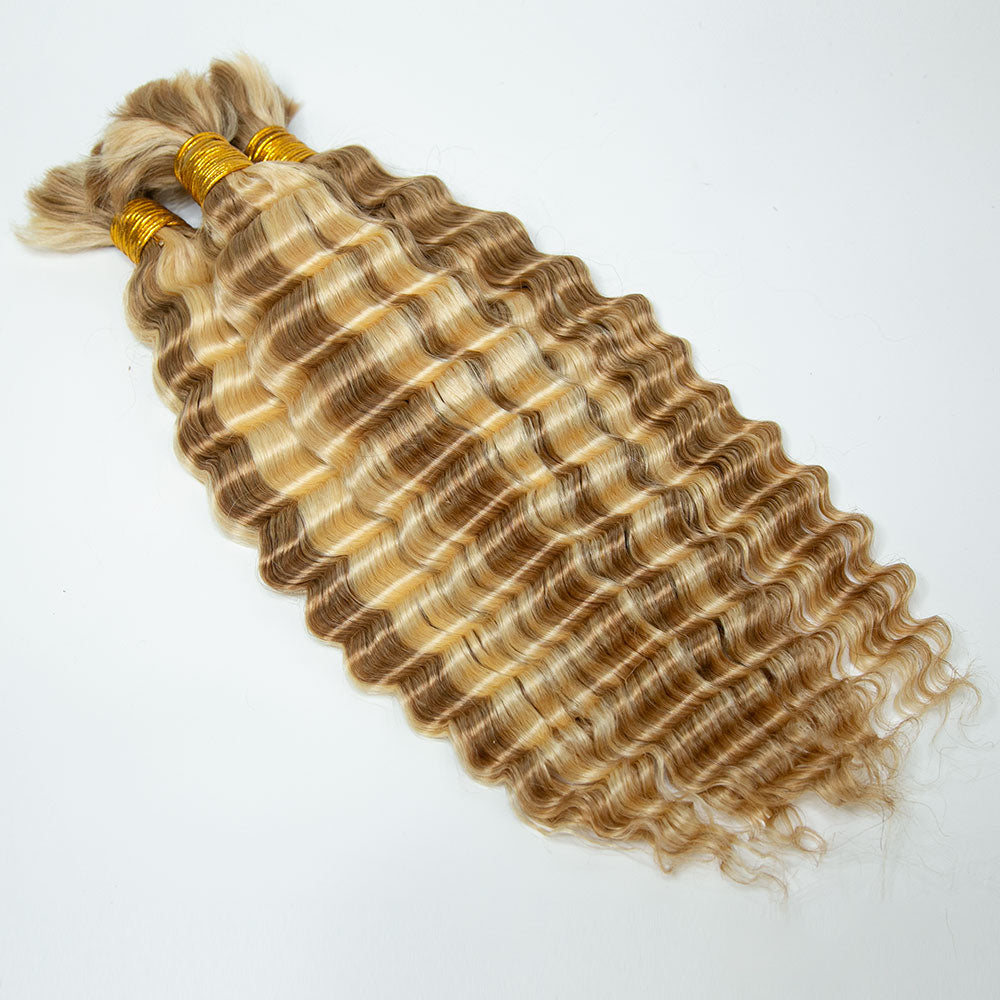 QVR Human Braiding Hair P27/613 Highlight Deep Wave Bulk Hair for Boho Braids