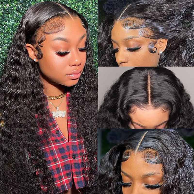 QVR Glueless Pre Cut Lace 13x4 HD Lace Closure Wig Water Wave Wig Wear and Go Wigs