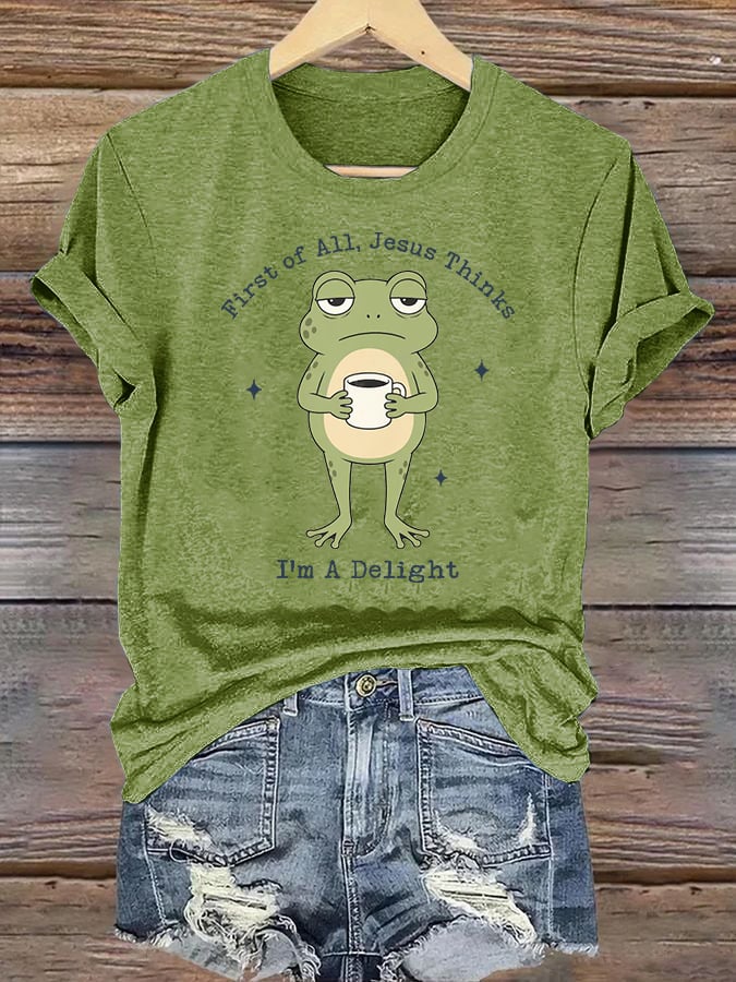 Women's  Funny First Of All Jesus Thinks I’m A Delight Frog shirt