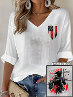 V-Neck 250th Anniversary Distressed American Flag 2-sided Print T-Shirt