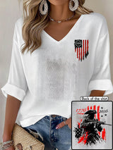 V-Neck 250th Anniversary Distressed American Flag 2-sided Print T-Shirt