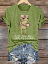 Women's  First Of All Jesus Thinks I'm A Delight Shirt, Funny Christian Frog T-Shirt