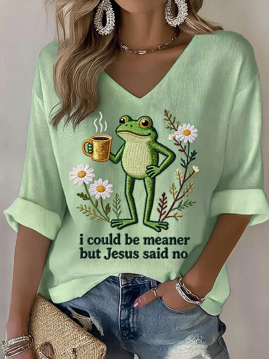Women's “i could be meaner but Jesus said no” Graphic V-Neck T-Shirt