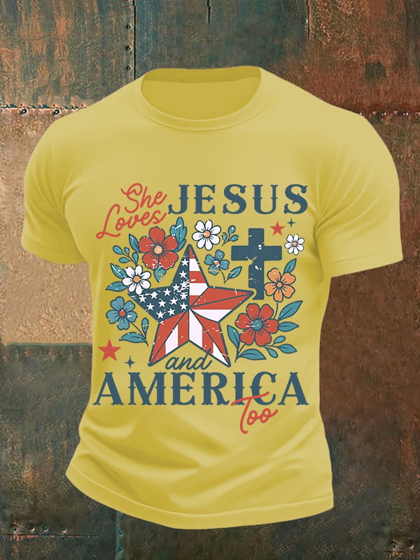 Men's She loves JESUS and AMERICA Printed T-Shirt