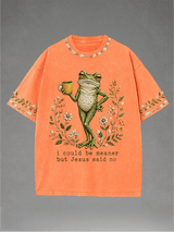 Men's Washed Crew-Neck i could be meaner but Jesus said no Print T-Shirt