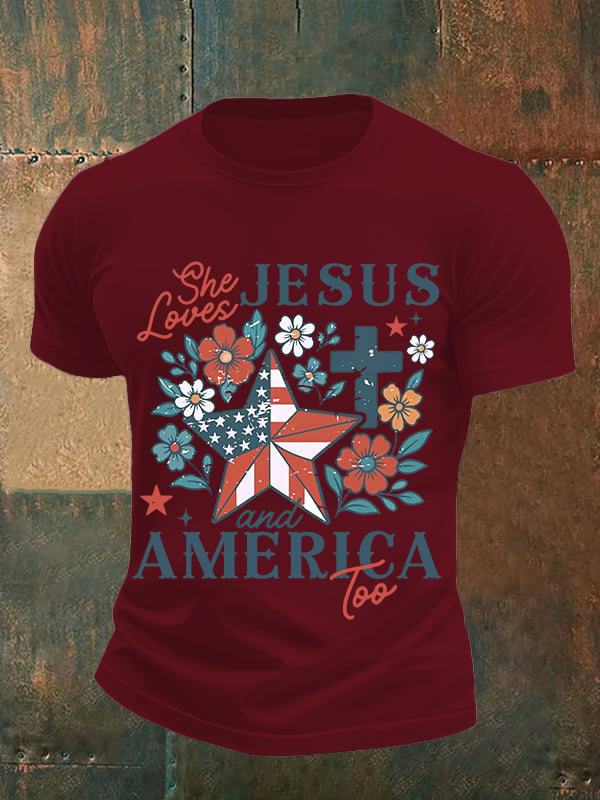 Men's She loves JESUS and AMERICA Printed T-Shirt