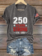 V-Neck Retro 250 Years Strong Print T-Shirt