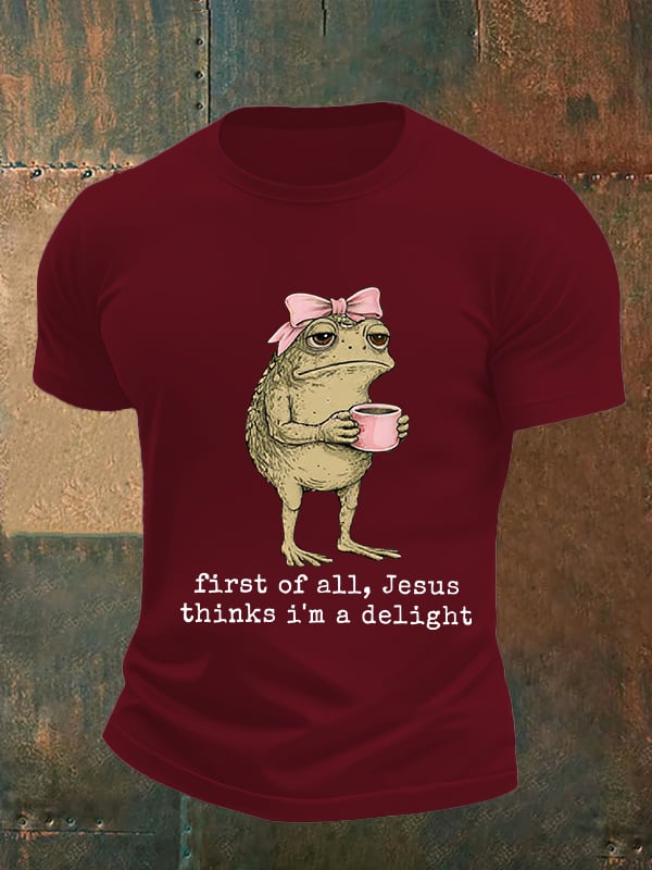 Men's First Of All Jesus Thinks I'm A Delight Shirt, Funny Christian Frog T-Shirt