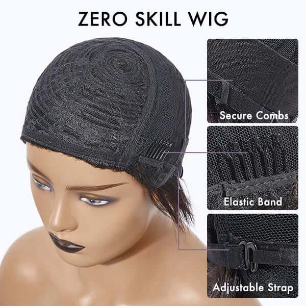 QVR Curly Short Pixie Cut Human Hair Wigs With Bangs
